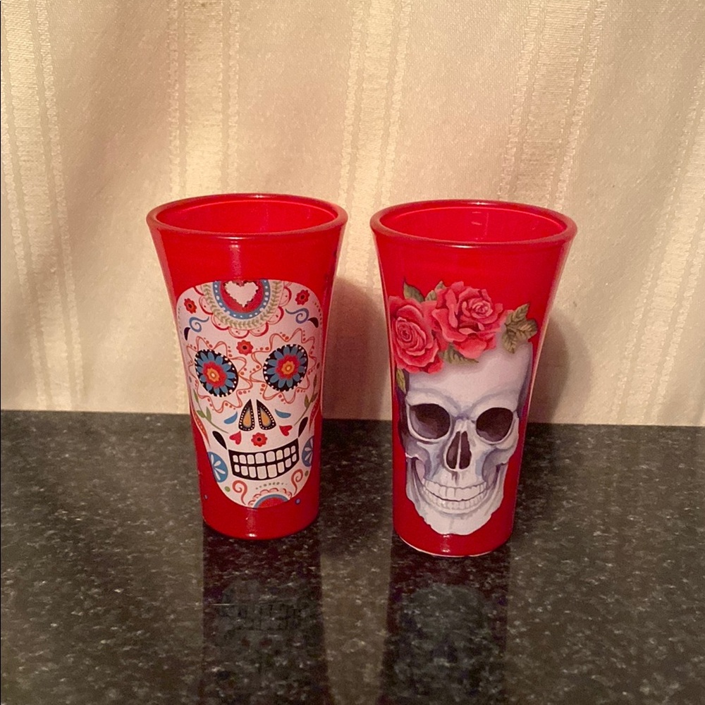 Set of Two Red Skull Shot Glasses